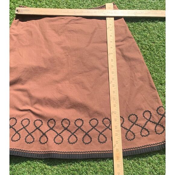 ODILLE ANTHROPOLOGIE Brown black embroidered trim A-LINE Garden Spring SKIRT - Picture 2 of 4